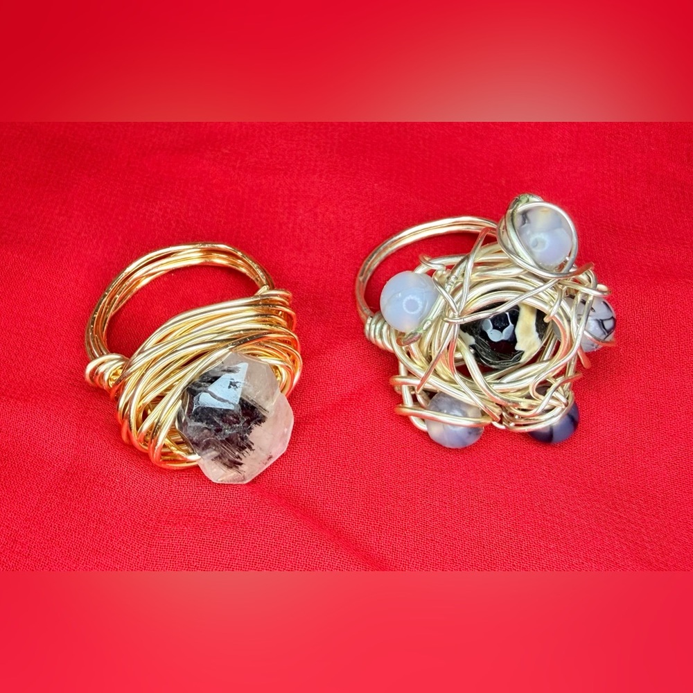 Wire Wrapped Artisan Rings size 6 lot of two handmade